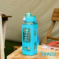 Blue 700ml square plastic sports water bottle with straw and silicone sleeve on a table - 700ml / Blue