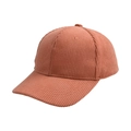 Detailed view of the brick red corduroy texture and stitching on the baseball cap crown - One Size Adjustable / Adult / Orange