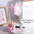 Lampada da scrivania rosa fai da te con ragazza, portapenne e collo flessibile, 8x35cm - Lampada Protezione Occhi Rosa + Cavo di Ricarica + Kit Materiale