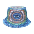 Detailed view of the vibrant psychedelic evil eye pattern on a canvas bucket hat - M(56-58cm) / Rainbow Eye on Black (B)