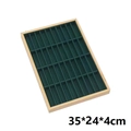 Green velvet 40-slot wooden display tray for bracelets and pens, 35x24x4cm size - Pine Wood Dark Green 40 Slots Bangle Tray