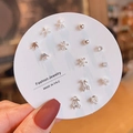 Set of 7 pairs of silver titanium steel earrings with star, pearl, and bow designs - Silver Pearl Star Moon (E0203-1)