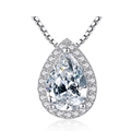 Silver plated pear cut drop pendant necklace with pavé cubic zirconia on box chain - Water Drop Necklace Xl-49