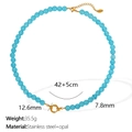 Light blue cat eye beaded necklace with stainless steel golden clasp, 42cm length - Blue Cat's Eye Stone (XL168)