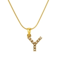 Gold plated stainless steel snake chain necklace with pearl inlaid letter Y pendant - Y (S-P149-Y)