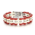Bracelet chaîne de vélo style hip-hop en rouge et blanc audacieux en acier titane poli - Rouge et Blanc (KB46699-D)