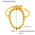 Detailed view of beaded gold stainless steel ring with 0.9g weight and 2.0cm diameter info - Fashion Beaded Texture Style (Y007)
