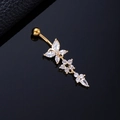 Golden butterfly and flower belly button ring with sparkling white zircon inlays - Butterfly Pentagram Gold