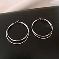 Polished silver double-hoop earrings in minimalist geometric cross style for women - 40mm / Silver