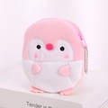 Pink and white penguin plush coin purse with zipper and silver ball chain hook - Pink Penguin