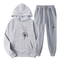 Survêtement en polaire gris clair avec imprimé pissenlit, sweat à capuche et jogging - S / Haut Et Bas / Gris Clair (Pissenlit Noir)