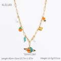 Gold stainless steel necklace with colorful enamel strawberry and pearl charms - XL31183 Planet Strawberry Fun Style
