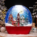 30cm Christmas music snow globe lamp with red base and miniature winter village scene - Snowing Pebble Lamp Metallic Red
