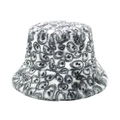 Winter plush leopard print bucket hat in black white grey faux fur with warm thick texture - M (56-58cm) / Leopard Print Gray White Pattern (1#)