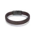 Men's dark brown braided leather bracelet with a matte black magnetic stainless steel clasp - 19cm / Brown Leather Black Magnetic Clasp (KB169409-WGYY)
