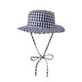 Chapeau de soleil à carreaux vichy noir et blanc avec large bord et ruban de fixation élégant - Noir