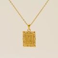 Gold stainless steel square pendant necklace featuring letter X and filigree details - Letter X