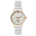 Montre quartz femme avec boîtier or rose et bracelet blanc extensible et cadran - Blanc