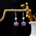 Elegant beaded tulip tassel earring in purple with white pearl on golden hooks - Purple Tulip Pearl Hook Style (E3068-1)