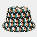 Detail of shamrock pattern on a black fisherman hat with green white and orange clover print - M / Black with Tricolor Leaves (7#)