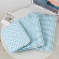 Blue gingham quilted tablet sleeve featuring cute pink bow embroidery in three sizes - 11" / Plaid Blue Bow