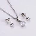 Classic silver zircon jewelry set with a sparkling pendant necklace and stud earrings - White Zircon Round Set