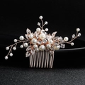 Elegant rose gold bridal hair comb with white pearls and sparkling leaf rhinestones - Rose Gold Artificial Pearl Rhinestone Hair Comb (HS-J5234)