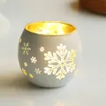 Silver snowflake glass candle holder with gold interior, 7cm high and 8cm wide - Silver Grey Snowflake Hollow Globe Holder (No Candle)