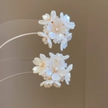 Elegant white floral cluster ball earrings with gold center accents on beige background - White Ball Flower Cluster Earrings (27#)