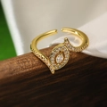 Luxurious gold-plated adjustable ring with marquise-cut zircon and pavé setting - Gold Marquise Shape (14236)
