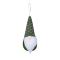 Green knit Christmas gnome ornament with white V-pattern hat and long white beard - Green V-Pattern Hat