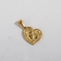 Detailed close-up of a heart pendant in 24K gold plating featuring a vintage relief portrait - K15-Heart Mother and Child / Gold