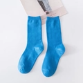 Women's bright blue ribbed cotton socks in a mid-calf length for vibrant spring style - Light Blue