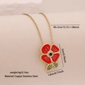 Golden necklace featuring a red rose flower heart pendant with green crystal leaves - Red Flower
