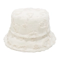Detailed macro view of white faux shearling bucket hat with 3D floral texture pattern - Beige / M (56-58cm)