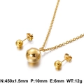18K gold plated stainless steel jewelry set featuring minimalist round beads and studs - Gold Medium Round Bead Style (KS115071-Z) / Pendant 10mm + Studs 6mm