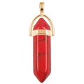 Detail of red hexagonal crystal pendant with gold bail and natural black marble texture - Gold O-Chain / Red Howlite