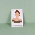 Close-up of green round stud earrings displayed on a white illustrative jewelry card - 6x9cm