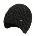 Winter black rib-knit earflap hat with silver metal logo for warm outdoor skiing - Marl Grey