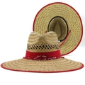 Cappello di paglia a tesa larga da uomo con nastro paisley rosso e corona traspirante - Stile Paisley Rosso