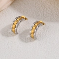 Two-tone silver and gold link chain hoop earrings in polished titanium steel for women - Two-tone Stud Earrings