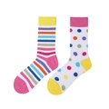 Asymmetrische Baumwollsocken mit bunten Streifen und Punkten für einen coolen Look - Bunte Streifen Punktstil (1017)
