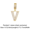 Macro view of iced out letter V pendant with gold plating and baguette zirconias - Letter V Pendant