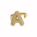 Bague ajustable plaquée or 18k avec pavage en zircone et initiale de la lettre A - Lettre A / Doré