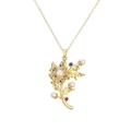 Vintage Goldene Rosenhalskette für Damen mit weißen Perlen und bunten Edelsteinen - Perlenblume / Gold Perlenblume
