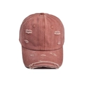 Detail of distressed brim on washed cotton baseball cap with vintage frayed holes - 56-60cm (Adjustable) / Orange
