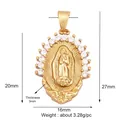 Gold-plated Our Lady of Guadalupe oval pendant with white zirconia stones, 27x16mm size - Army Green M144210-Gold Round Mary CZ