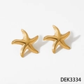 Starfish shaped stud earrings in polished gold finish with fine textured details - Starfish Earrings / Gold(DEK3334)
