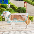 Transparent waterproof pet raincoat with blue edges and hood for large dogs in parks - Blue Trim