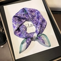 Elegant purple silk scarf with green trim and floral print, stylish neck accessory - 17215-Purple Art / 53*53cm